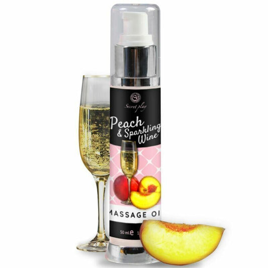 Secretplay Peach&Wine Massageöl, Stimulans für Paare, Slippery Essbares Gleitgel, 50 ml