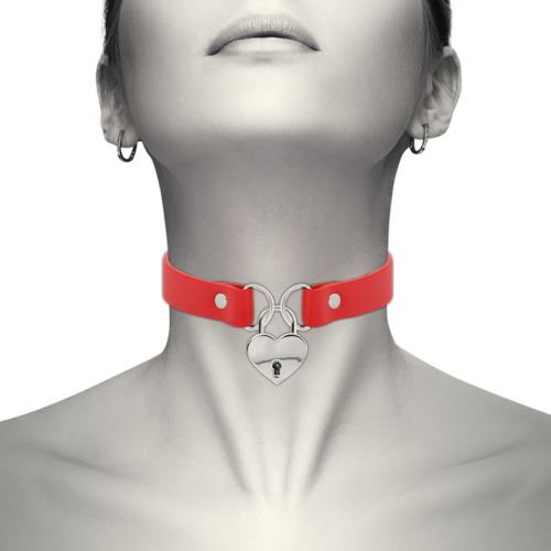 Red Choker Necklace Collar Heart Key