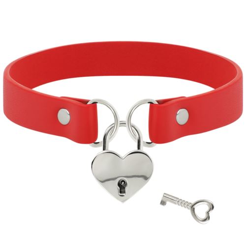 Red Choker Necklace Collar Heart Key