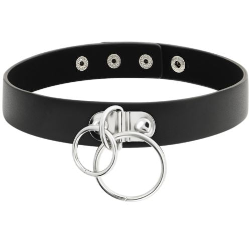 Choker Necklace for Women Vegan Leather Double Ring
