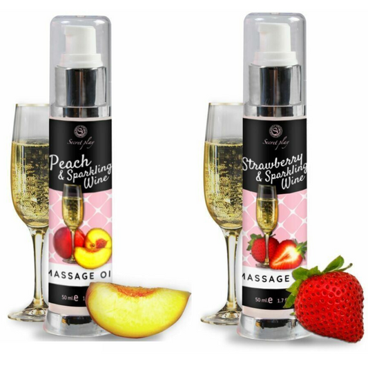 Secretplay Peach&Wine Massageöl, Stimulans für Paare, Slippery Essbares Gleitgel, 50 ml