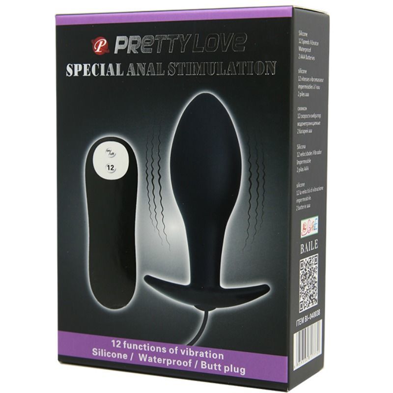 Pretty love plug anal anchor form silicone 12vibrations remote control sex toy black