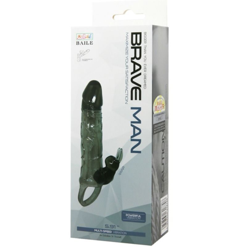 Brave man realistic penis sheath with rabbit 16.5cm black