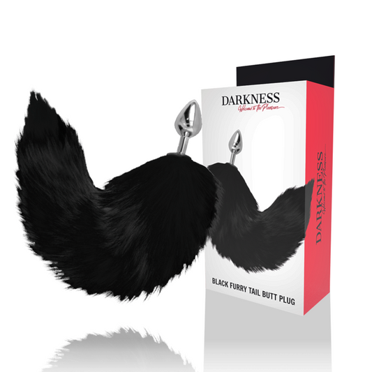 Anal dildo plug darkness anal plug silver 8cm with black  furry tail prostate massager