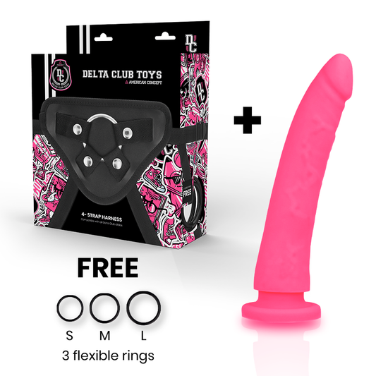 Delta Club Toys Geschirr + medizinischer Silikon-Pink-Dildo 20 x 4 cm