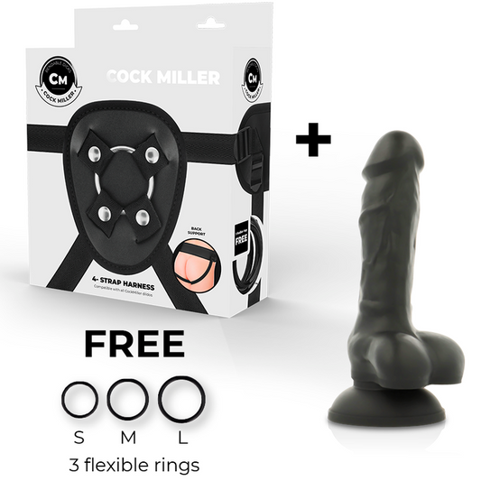 Cock Miller Harness + Silikondildo, dichtes bewegliches Penisteil, 13 cm, schwarz