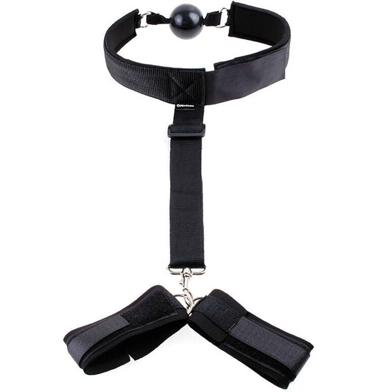 Hogtie Ohmama fetish ball gag with neoprene handcuffs BDSM bondage slave cuckold