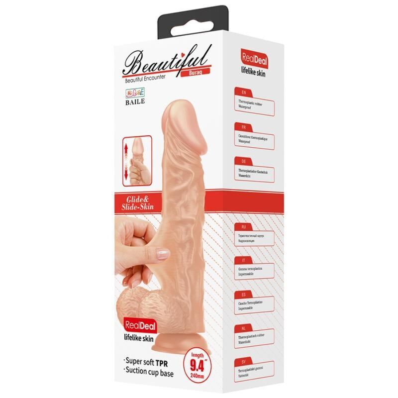 Wunderschöner, flexibler, realistischer Begegnungsdildo mit Hoden von Buraq, 24 cm – natürlich
