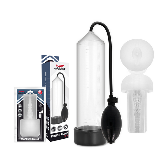 Pump addicted RX3 transparent pleasure sleeve erection pump with masturbator