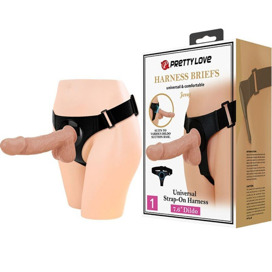 Pretty Love - Harness Slip Universal Harness mit Dildo Jerry 21,8cm natur