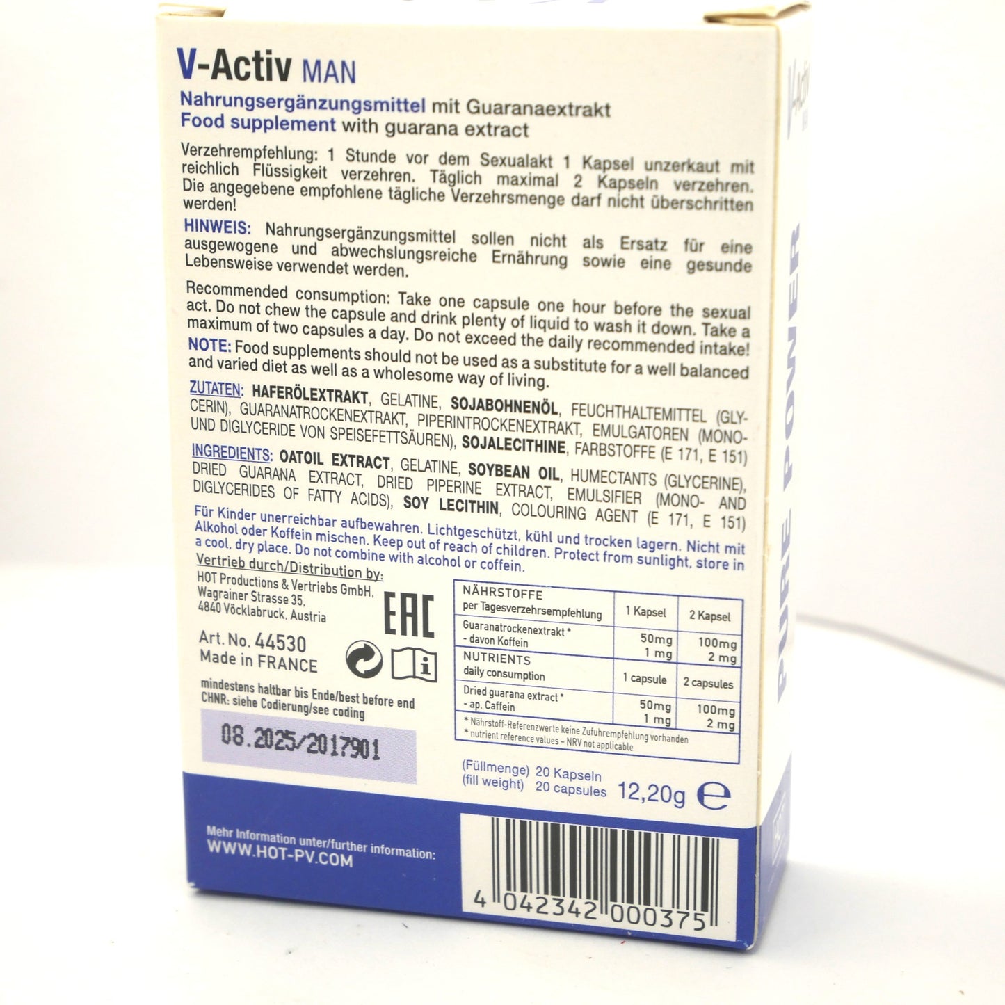 20 Pills HOT V-Active for MAN Pure Power Libido Potency Pill Men Stamina For Him