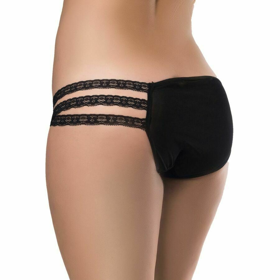 QUEEN LINGERIE Woman Panties Black with Cross Lace Transparent Size S / M