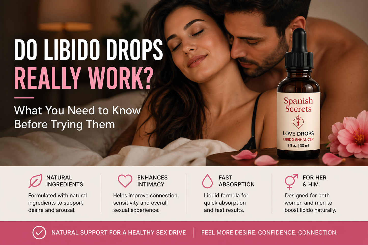 Spanish Secrets Love Drops Potenziatore della libido sessuale per donne e uomini 1 fl oz 30 ml 