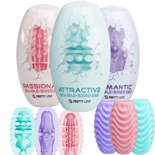PRETTY LOVE Attraenti giocattoli del sesso dell'uovo del masturbatore turchese a doppia faccia - blu