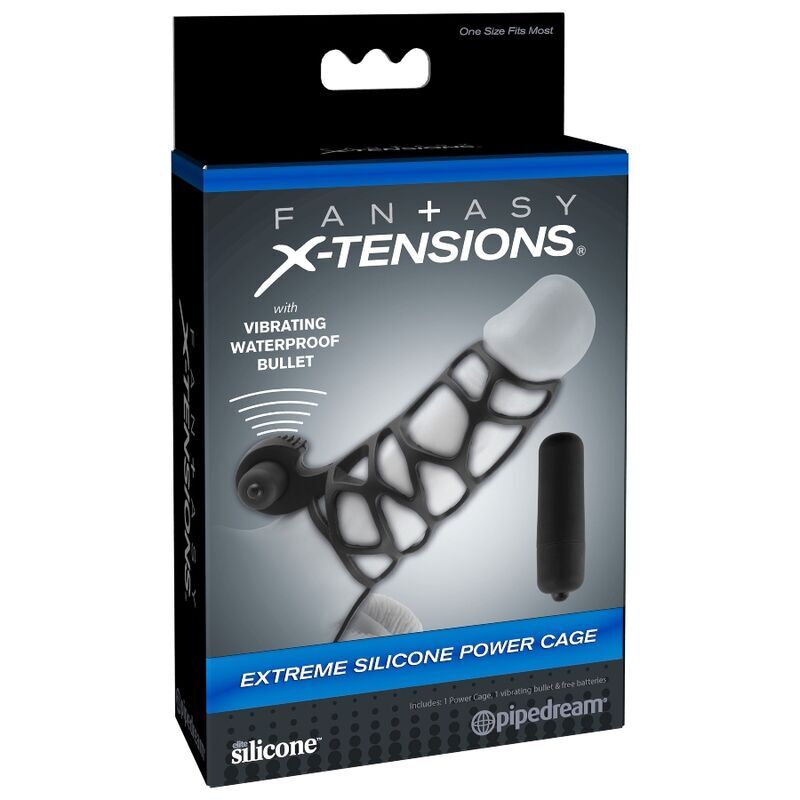 Extreme silicone power cage penis sheath with vibrator