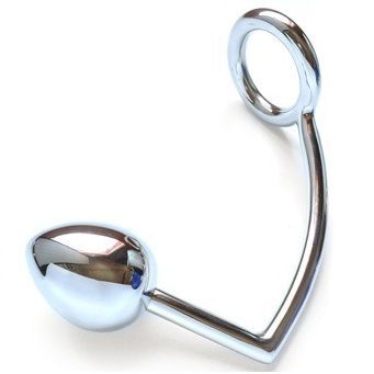 Metal hard penis ring with anal plug hook 40mm humiliation sex toy for men