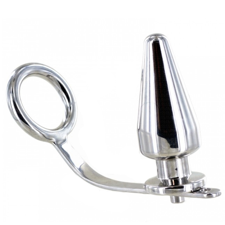 Metal hard steel ring with anal plug humiliation penis butt lock stopper sex toy
