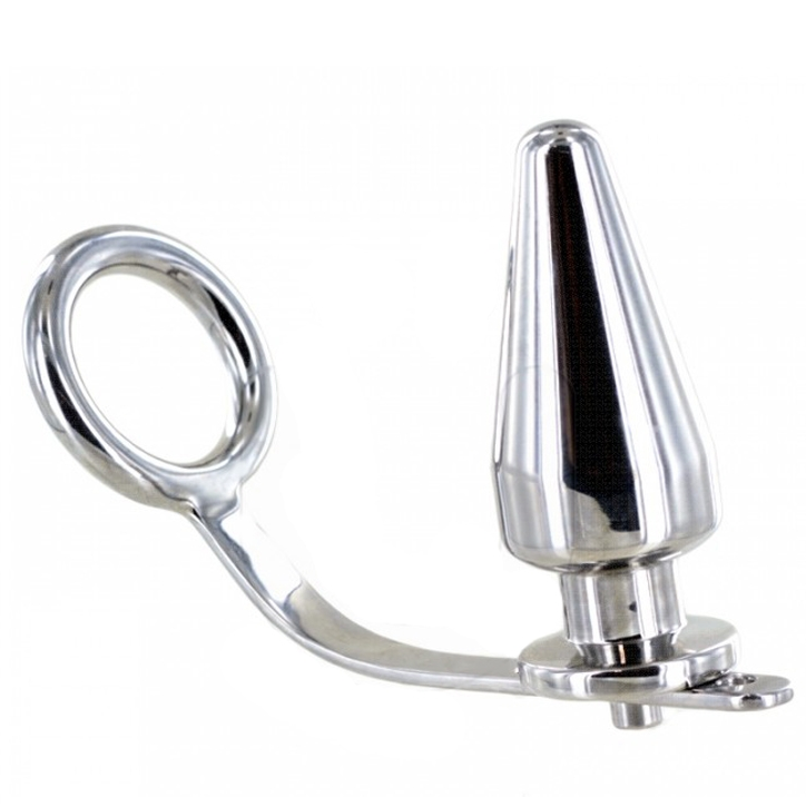 Metal hard steel penis ring with anal plug humiliation bdsm sex toy gay 80 x 50 mm