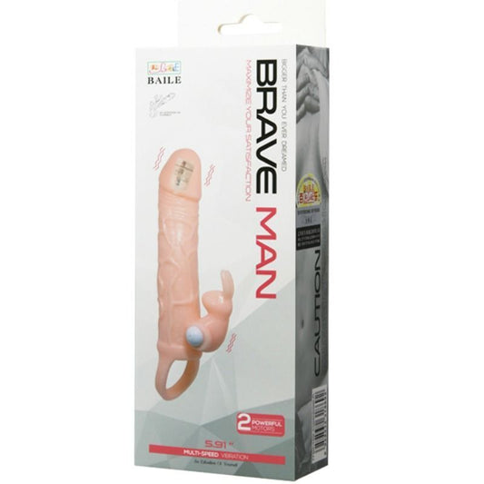 Brave man penis cover with rabbit vibrator 16.5cm natural