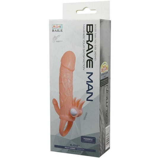 Brave Man bedeckt Penis-Anal- und Klitoris-Vibrator, 16,5 cm, natürlich