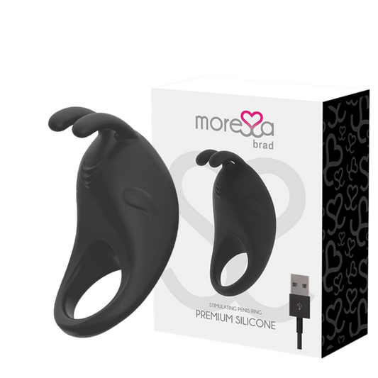 Moressa brad premium silicone rechargeable cock ring delay black sex toy vibrator