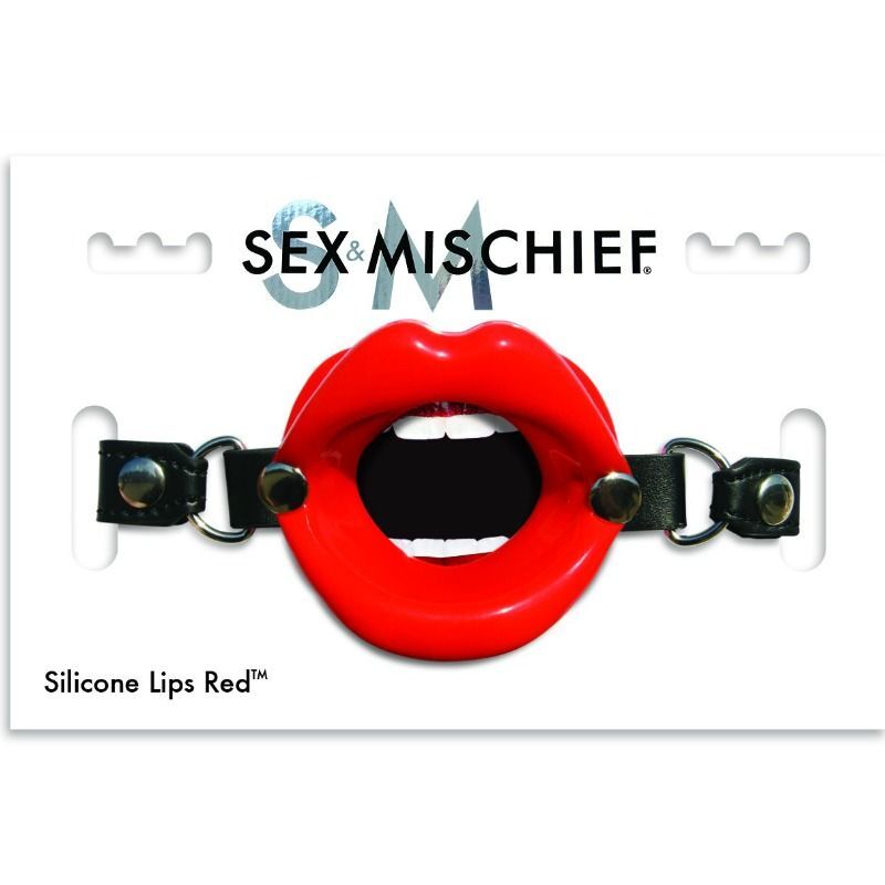 Sex & mischief silicone lips red gag adjustable vegan leather strap adult toy