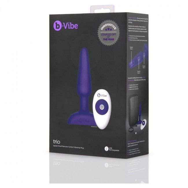 Vibratore femminile b-vibe trio telecomando plug anale giocattolo del sesso con dildo viola