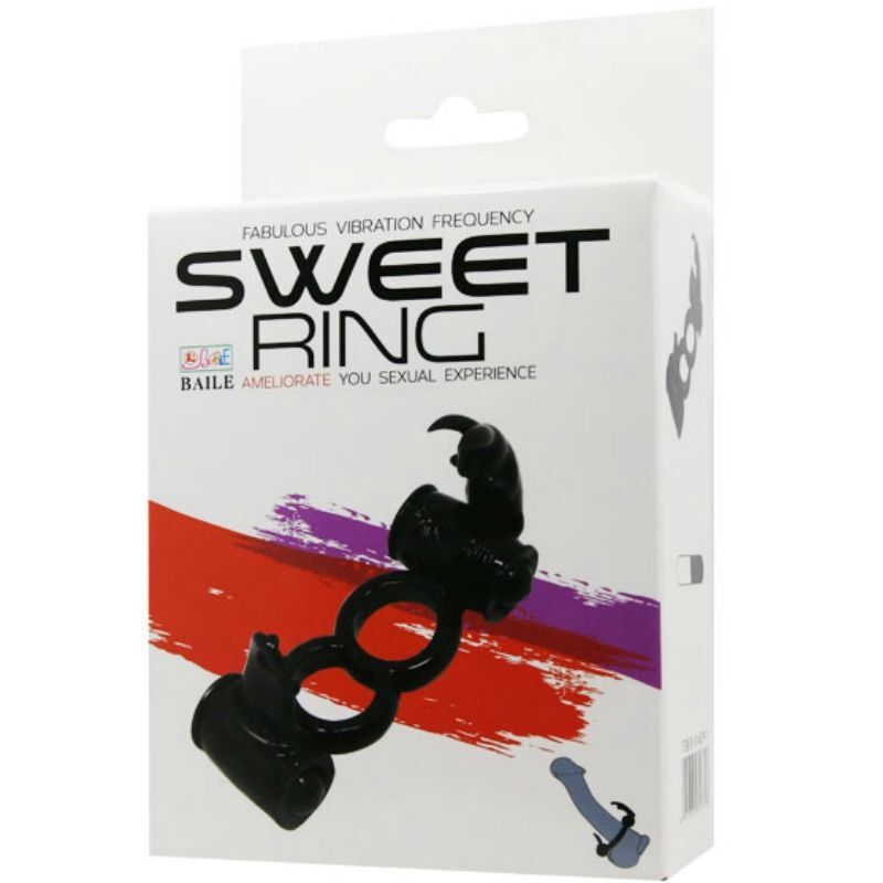 Baile sweet penis ring double cock ring with double rabbit for clit stimulation