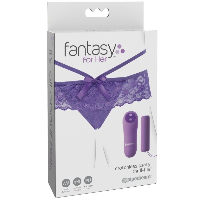 Fantasy for her crotchless panty thrill-her vibrator thong with opening sex toy