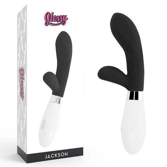 Glänzendes Jackson Rabbit Black Rabbit Massagegerät G-Punkt Sexspielzeug