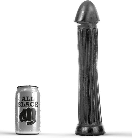 Ganz schwarzer Plug-Dildo, 31 cm, kerzenfest, glatte, tiefe Rillen, Sexspielzeug, Anal