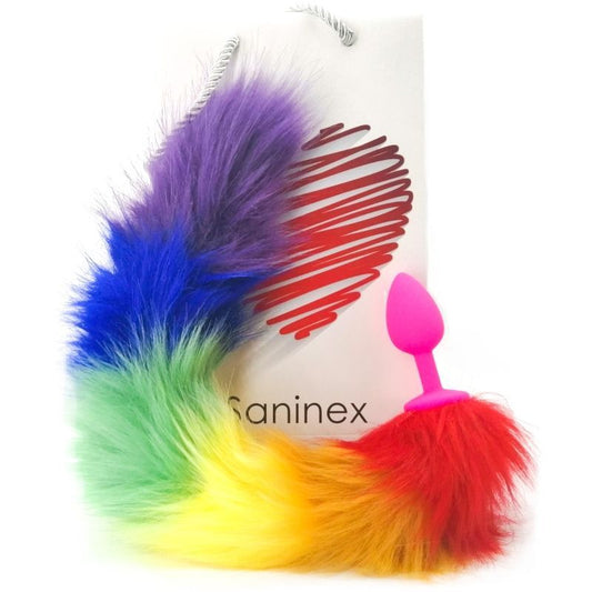 Women butt sex toy saninex sensation anal plug with rainbow tail top quality