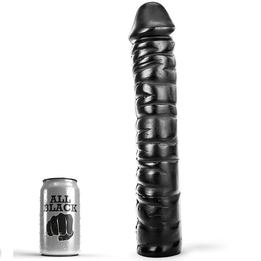 Ganz schwarzer Penis, 38 cm, massiver Zugdildo mit geripptem Stiel, Stimulator, Sexspielzeug, Anal, Vaginal