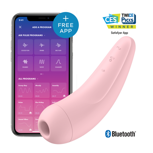 Satisfyer curvy 2+ app rosa per la stimolazione del clitoride con onde e vibrazioni, sex toy