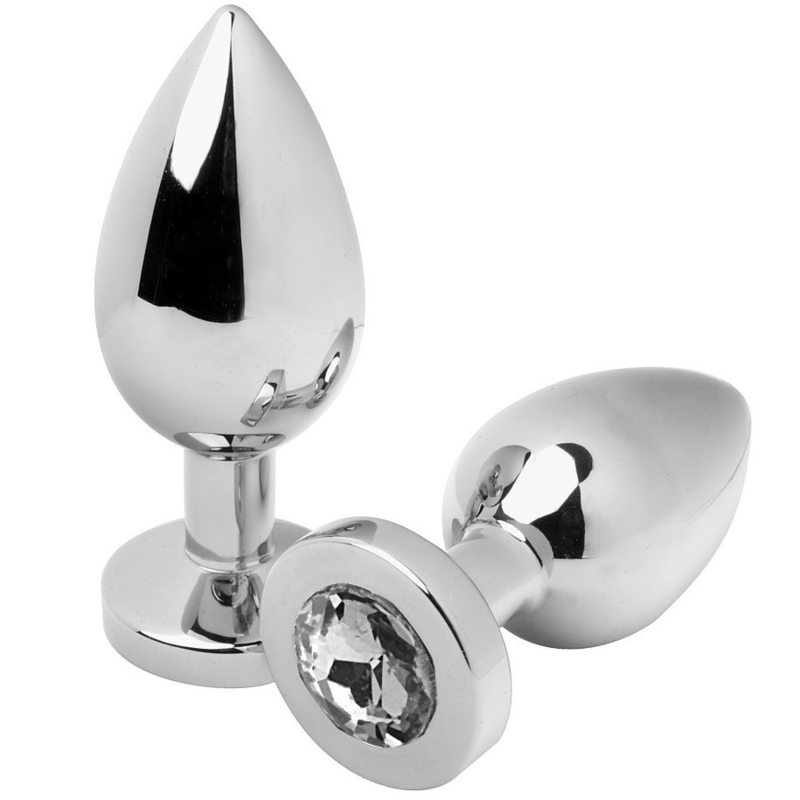 Jewel anal butt plug metal hard diamond transparent medium g-spot sex toy 7.62cm