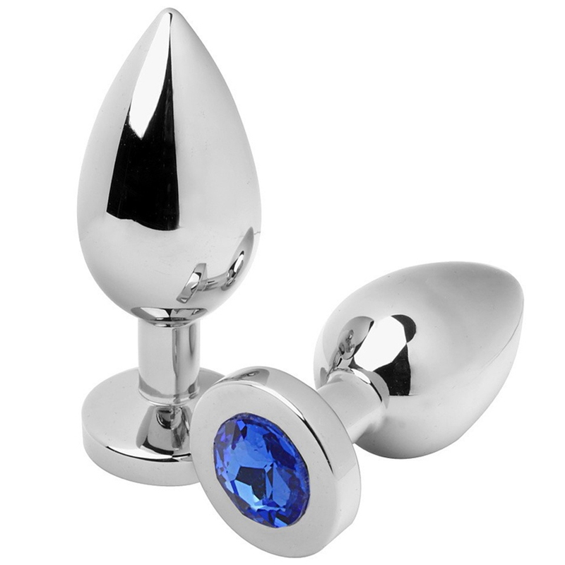 Metal hard anal plug diamond blue medium 7.62cm sex toy women men couple