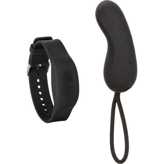 Calex silicone bullet with black remote control curve sex toy wristband