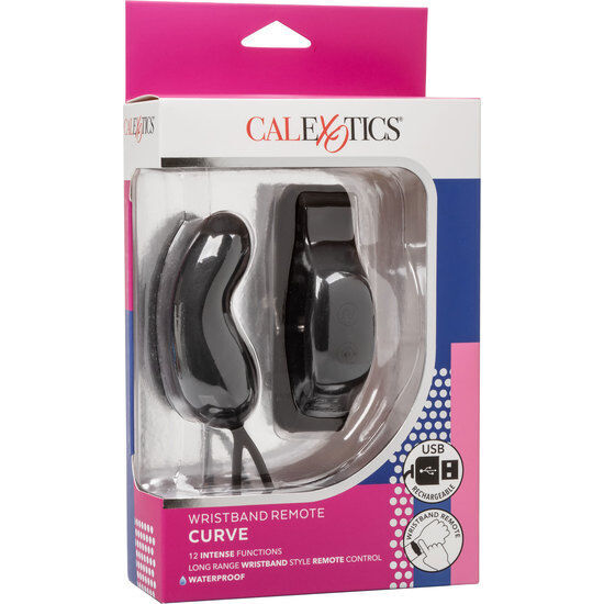 Calex silicone bullet with black remote control curve sex toy wristband