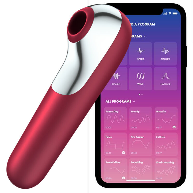 Satisfyer dual love vibrator and suctioner with pulsed air red sex toy connect app