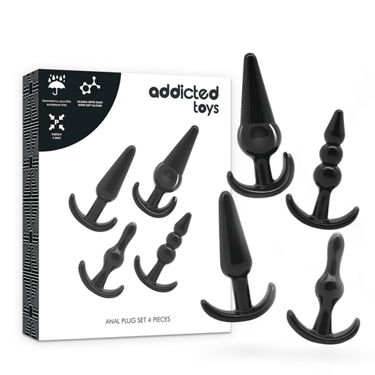 Addicted toys trainer 4 anal plug set stimulator sex toys for women men black