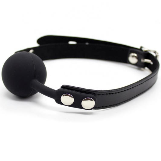 Secretplay black silicone ball gag synthetic leather and steel strap sex toys adult