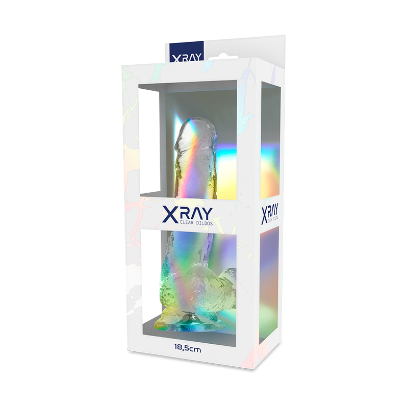Röntgengeschirr + realistischer Dildo transparent 18,5cm x 3,8cm mit Hoden
