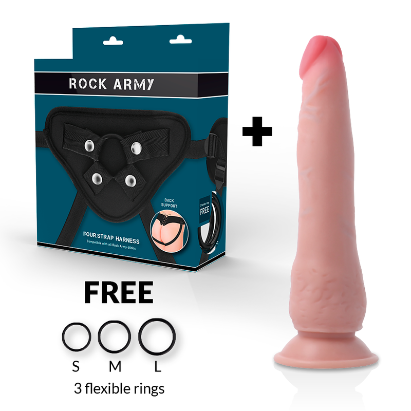 Imbracatura Rockarmy + dildo realistico Crusader a doppia densità 21,5 cm