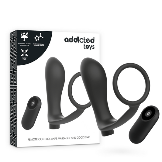 Addicted toys remote control anal massager and cock ring with vibrator black