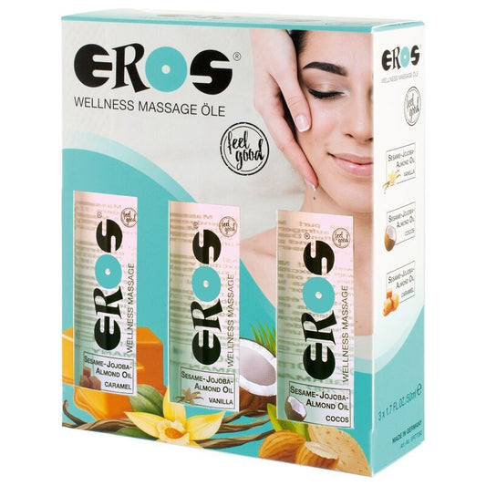 Impacco di olio da massaggio Eros caramello + vaniglia + cocco 50ml