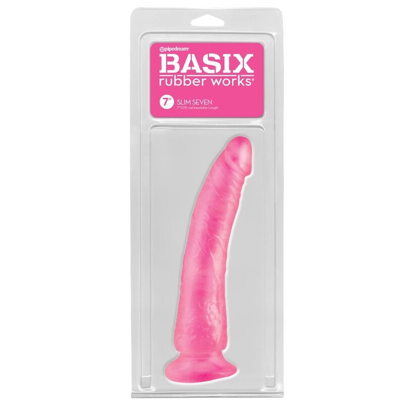 Basix rubber works slim jelly penis 19cm pink suction cup