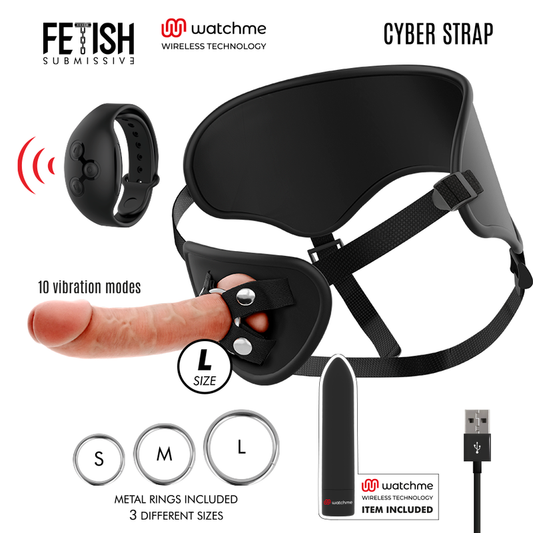 Cyber strap harness with dildo and bullet remote control watchme technology L