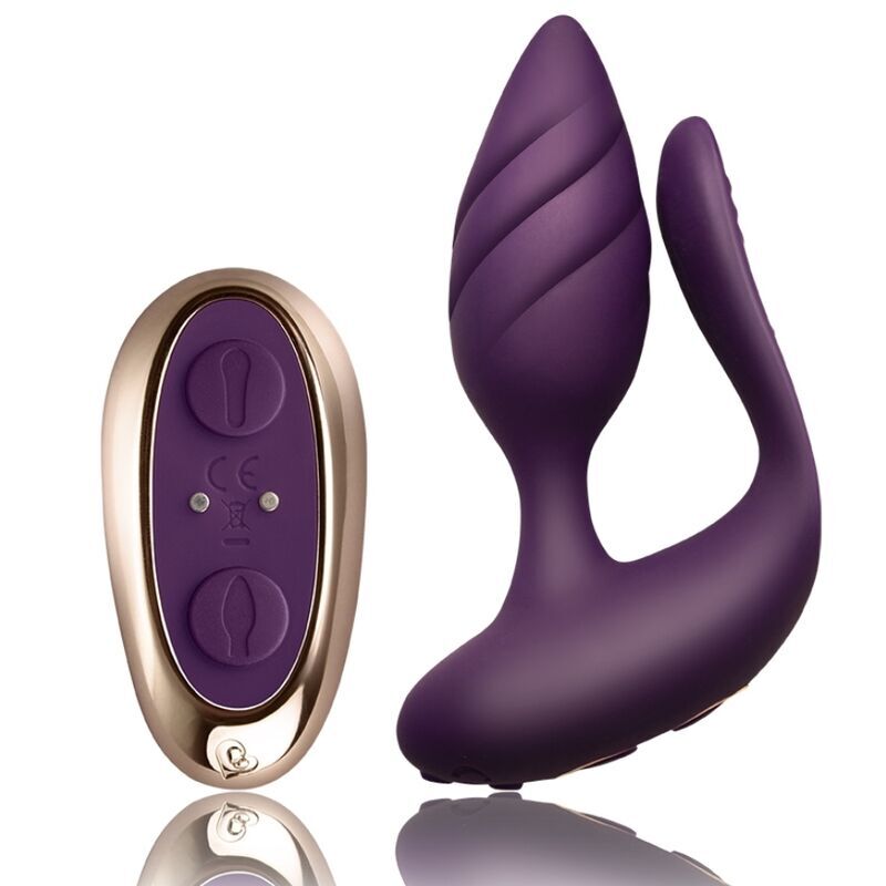 Rocks-off cocktail remote control couple vibrator plug purple sex toy stimulating