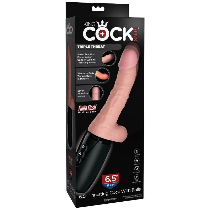 King cock più tripla minaccia dalla carnagione chiara naturale con palle giocattoli sessuali