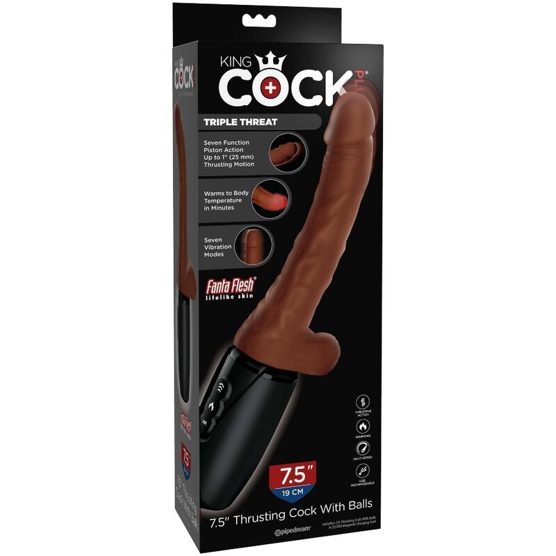 King cock plus triple threat dildo brown skin tone with balls sex toys